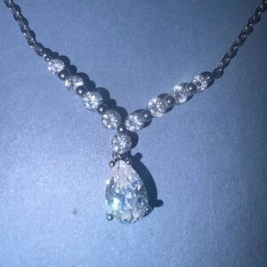 Vintage Sterling Silver 925 CZ Tear Drop Cut Necklace 18"